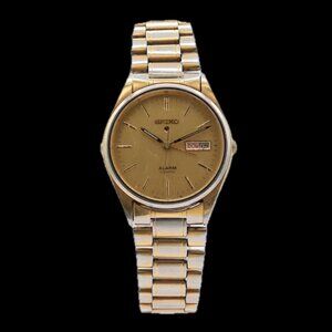 Vintage Seiko 5C23-8009 A4 Alarm Men's Quartz Wristwatch Japan Gold Tone